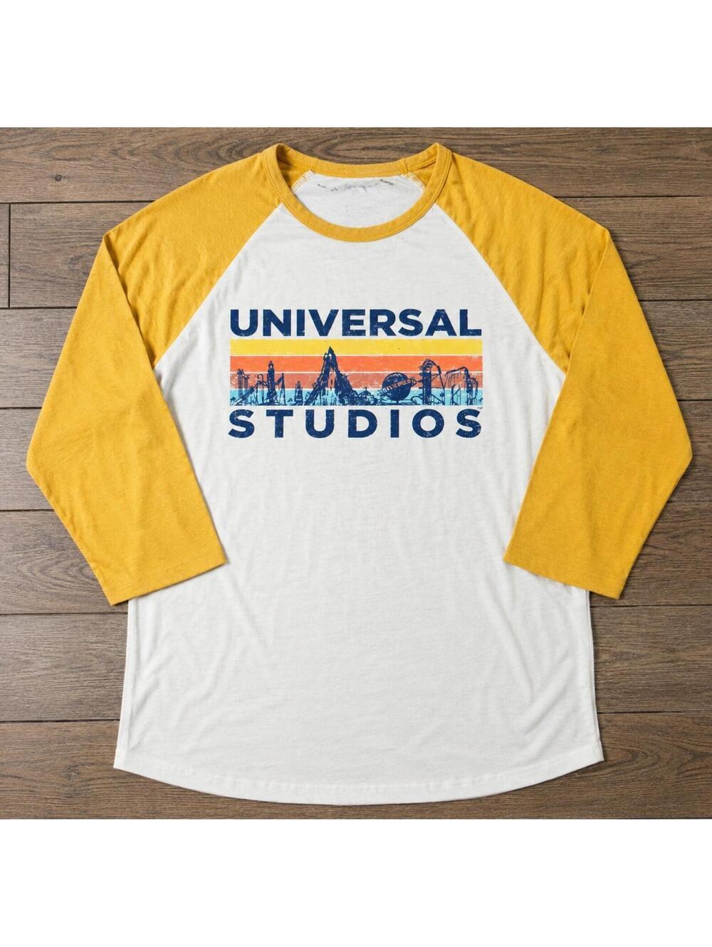 Universal Studios Retro Raglan Baseball Tee Yellow/White Graphic Shirt Size L - Picture 2 of 7